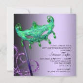 Groene Paarse Masquerade Party Uitnodigingen (Achterkant)
