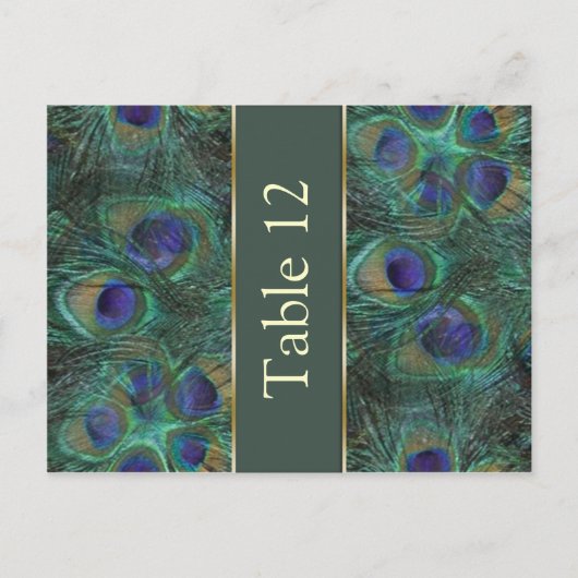 Groene paarse pauw Tafelnummer Briefkaart (Voorkant)