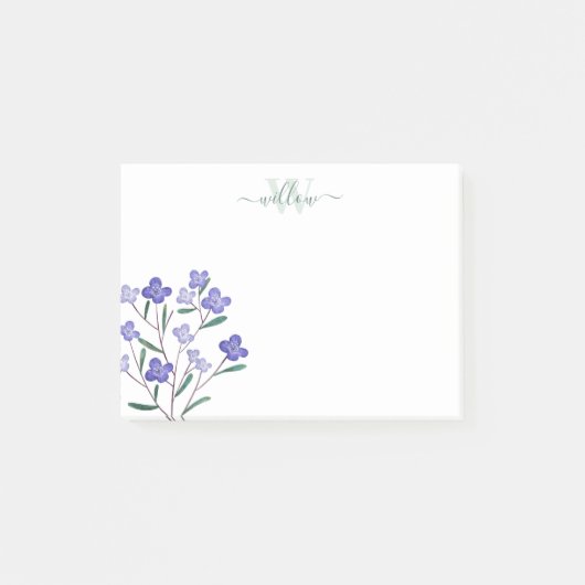 Groene Paarse Waterverf Blooms Monogram Post-it® Notes (Voorkant)
