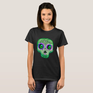 Groene & Paarse Whimsical Glowende Suiker Schedel T-shirt