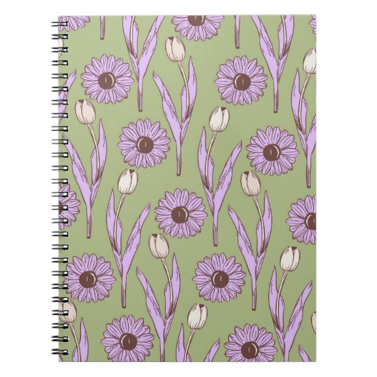 Groene Paarse Wildflower Boho Modern Floral Design Notitieboek (Voorkant)