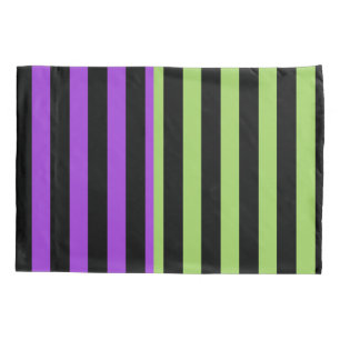 Groene Paarse & Zwarte Halloween Streep Kussensloop