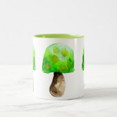 Groene paddenstoel waterverf schattige schimmels tweekleurige koffiemok (Center)