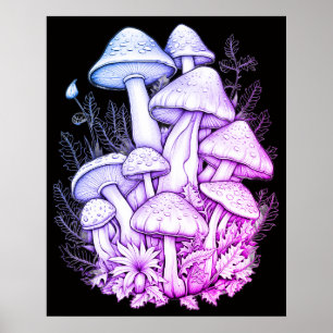 Groene paddenstoelen op een zwarte achtergrond op poster
