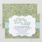 Groene Paisley Baby Boy Shower Invitation Kaart (Voorkant / Achterkant)
