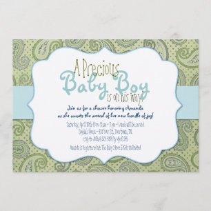 Groene Paisley Baby Boy Shower Invitation Kaart