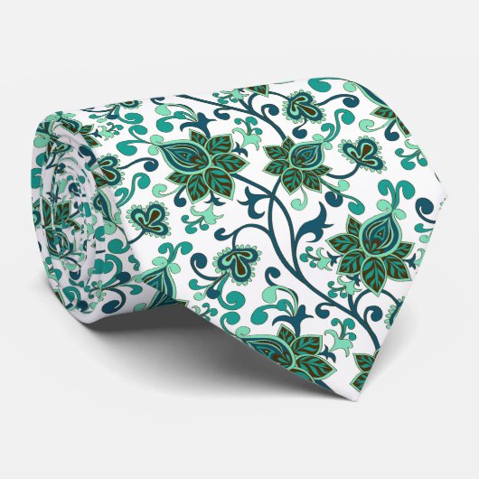 Groene Paisley Flowers Stropdas (Opgerold)