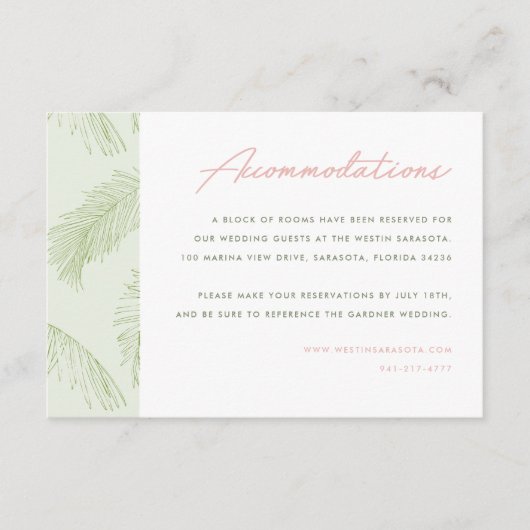 Groene palm laat tropische bruiloft liggen informatiekaartje (Voorkant)