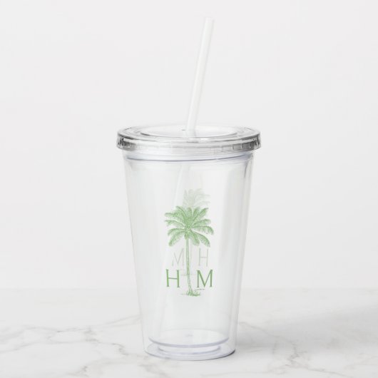 Groene palm palmboom monogram acryl drinkbeker (Achterkant)
