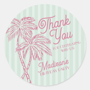 Groene Palm Spring Pastel Beach Verjaardagsgunst Ronde Sticker