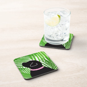 Groene Palm Tree Island Black Dog Onderzetter Set