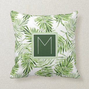 Groene Palmbladen Monogram Kussen
