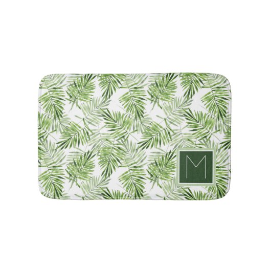 Groene palmbladeren | Monogram Badmat (Voorkant)