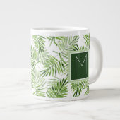 Groene palmbladeren | Monogram Extra Grote Mok (Voorkant rechts)