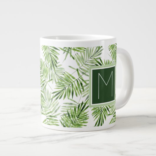 Groene palmbladeren | Monogram Extra Grote Mok (Voorkant rechts)
