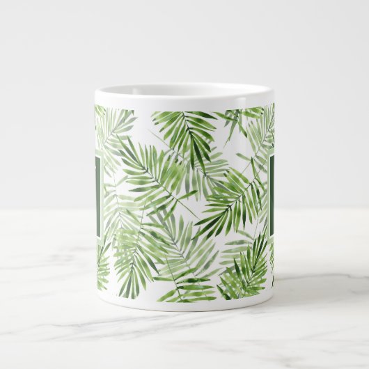 Groene palmbladeren | Monogram Extra Grote Mok (Voorkant)