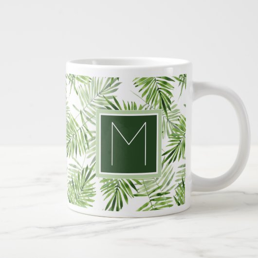 Groene palmbladeren | Monogram Extra Grote Mok (Rechts)