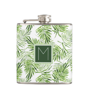 Groene palmbladeren   Monogram Heupfles
