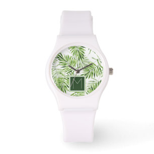 Groene palmbladeren   Monogram Horloge