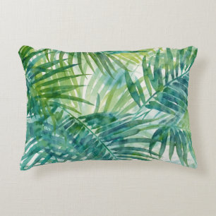 Groene Palmbladeren Tropische Aquarel Kunst Accent Kussen