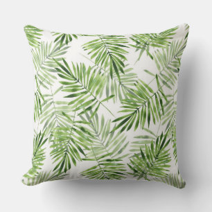 Groene palmbladeren. Waterverf patroon Kussen