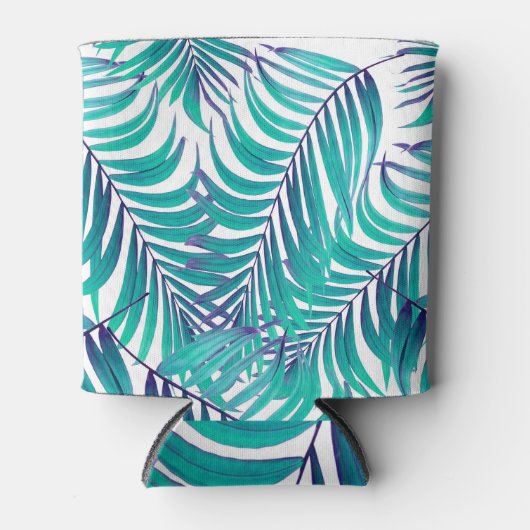 Groene palmbladeren: witte achtergrond blikjeskoeler (Voorkant)