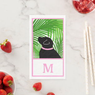 Groene Palmboom Eiland Zwarte Hond Gast Handdoeken Servet