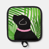 Groene palmboom eiland zwarte hond pot houder (Voorkant)