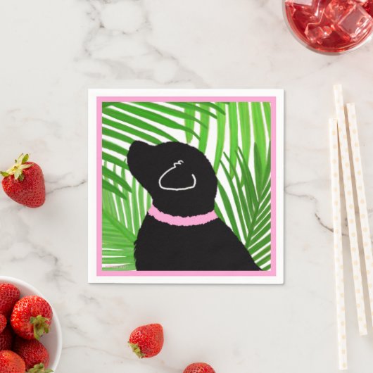 Groene palmboom eiland zwarte hond servetten (Insitu)