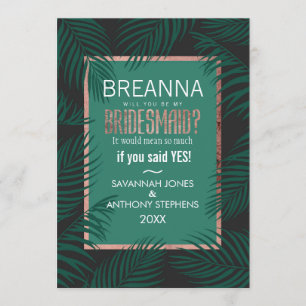 Groene palmboom laat zwarte Roos goudbridesmaïden Kaart