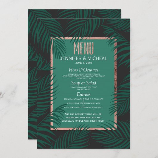 Groene palmboom laat zwarte Roos goudbruiloft over Menu (Voorkant / Achterkant)