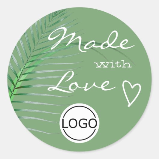 Groene palmboom Leaf Made with Love Logo Sjabloon Ronde Sticker (Voorkant)