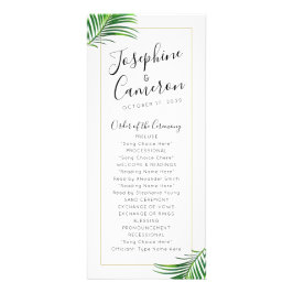 Groene palmboom strand bestemming bruiloft program reclamekaart