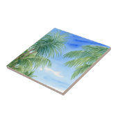 Groene palmboom verlaat Blue Sky Waterverf Tegeltje (Zijkant)