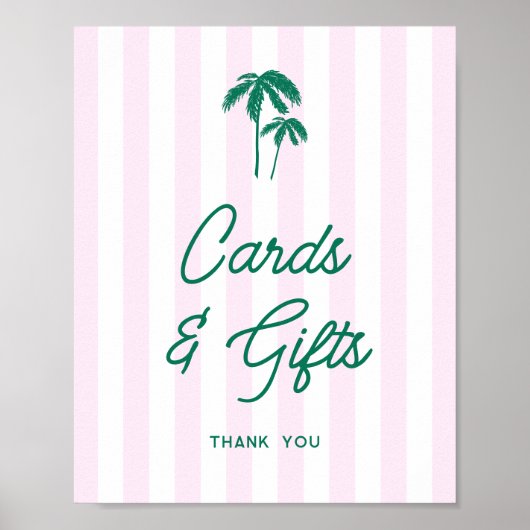 Groene Palmen Roze Strepen Kaarten en Geschenken Poster (Voorkant)