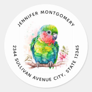 Groene papegaai - Schattige Baby Bird - Adres Ronde Sticker