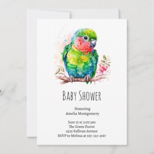 Groene papegaai - Schattige Baby Bird Baby shower Kaart (Voorkant)
