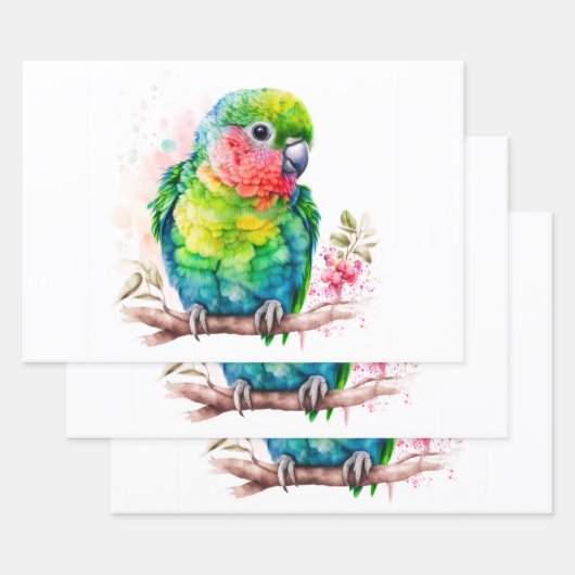 Groene papegaai - Schattigee Baby Bird Inpakpapier Vel (Set)