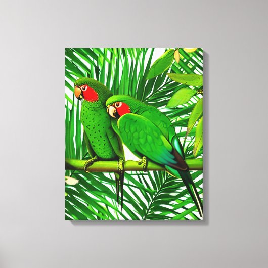 Groene papegaaien in een Oerwoud-instelling Canvas Afdruk (Voorkant)