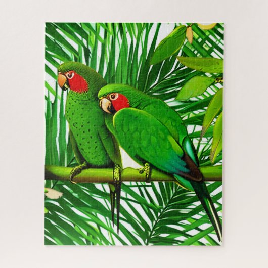 Groene papegaaien in een Oerwoud-instelling Legpuzzel (Verticaal)