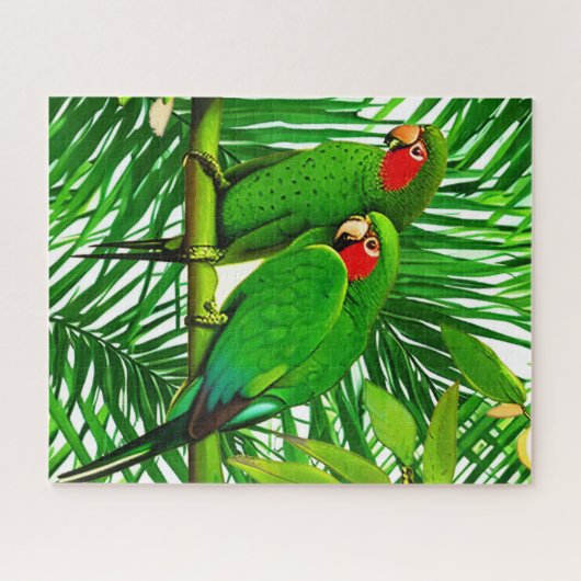 Groene papegaaien in een Oerwoud-instelling Legpuzzel (Horizontaal)