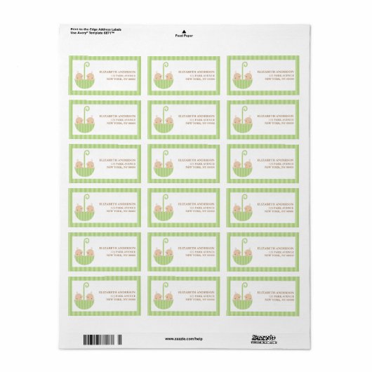 Groene Paraplu Twins Baby shower Etiket (Full Sheet)
