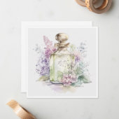 Groene  parfumfles plat notitiekaartje (Voorkant / Achterkant in situ)