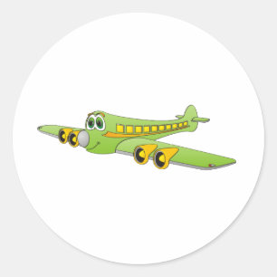 Groene Passenger Jet Cartoon Ronde Sticker