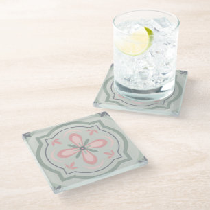 Groene Pastel Bloementegels Glazen Onderzetter