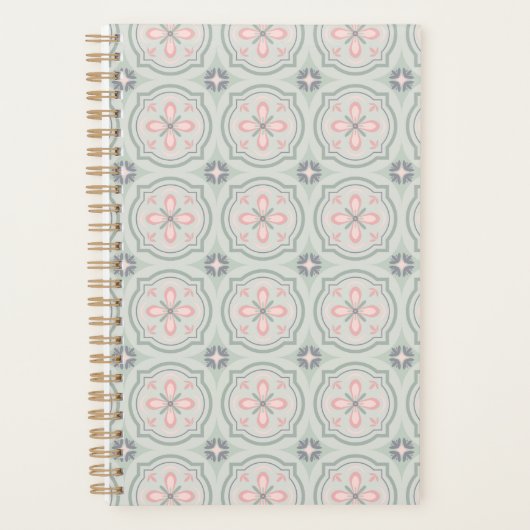 Groene Pastel Bloemtegels Planner (Voorkant)