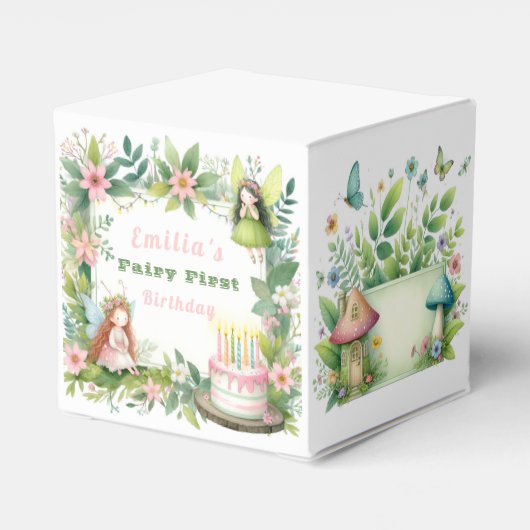 Groene Pastel Fairy Eerste Verjaardag - Bedankdoosjes (Achterkant)