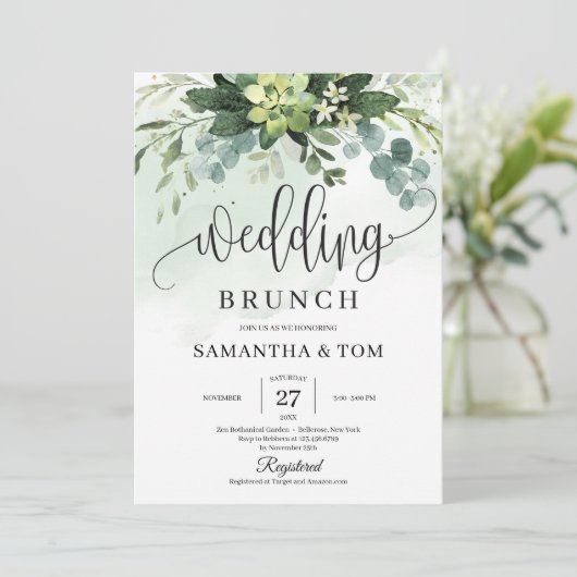 Groene pastelse waterverf sappige bruiloft kaart (Staand voorkant)