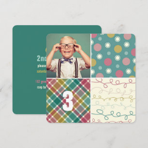 Groene Patchwork Patroon Vierkanten Jongen Foto Ve Kaart
