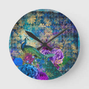 Groene Pauw Pauw Franse Acryl Wandklok Ronde Klok